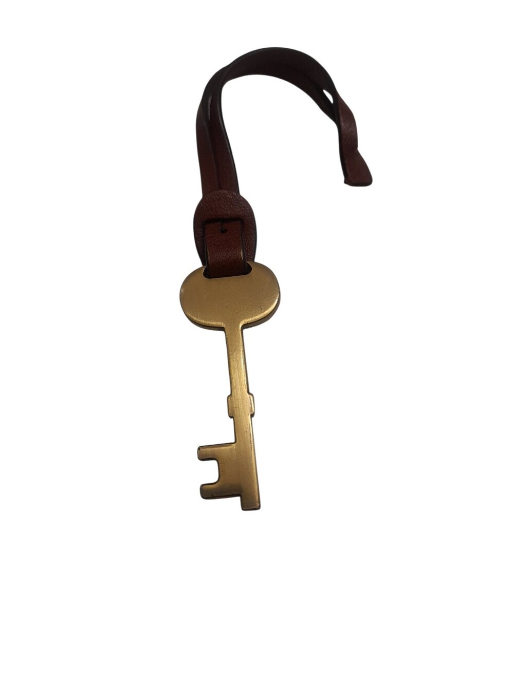 Fossil Brown Leather Strap Key Bag Charm Gold-Tone Pendant